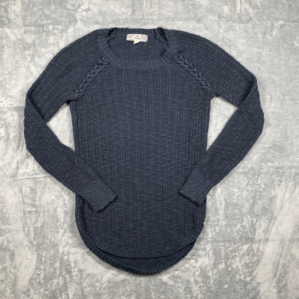 Pink Republic Juniors Dark Blue Braided Cable Knit Long Sleeve Sweater‎ Top XS